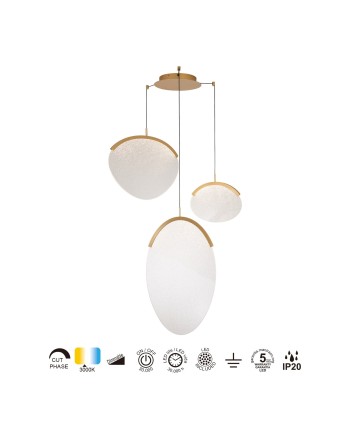 OASIS * LAMPARA LED 40W ORO - 3 COLGANTES - DIMABLE TRIAC